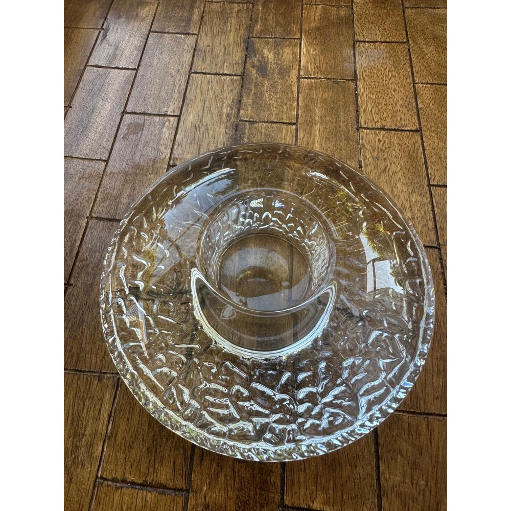 Orrefors Sweden Crystal Candle Holder Textured Ice Glass Votive Taper SignedVGUC